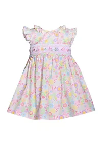 Baby Girls Flutter Sleeve Poplin Bunny Dress