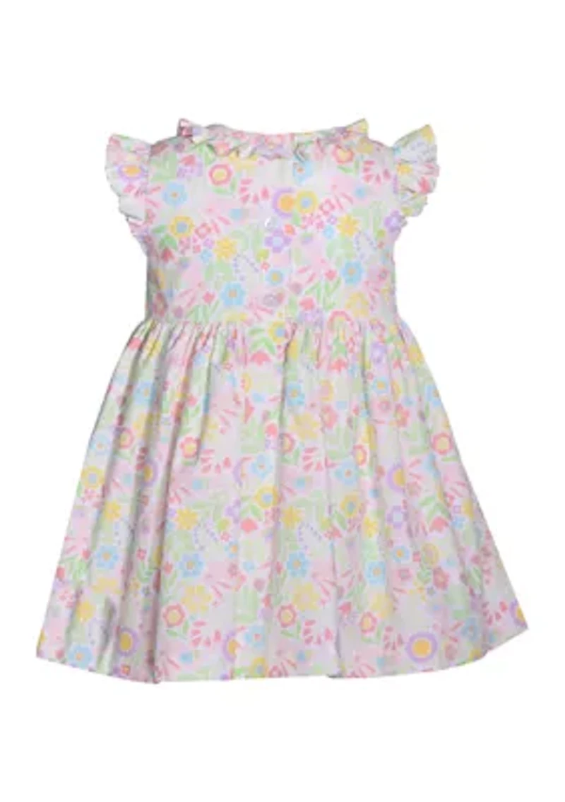 Baby Girls Flutter Sleeve Poplin Bunny Dress