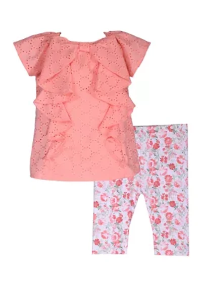 Baby Girls Eyelet Top and Floral Printed Leggings Set