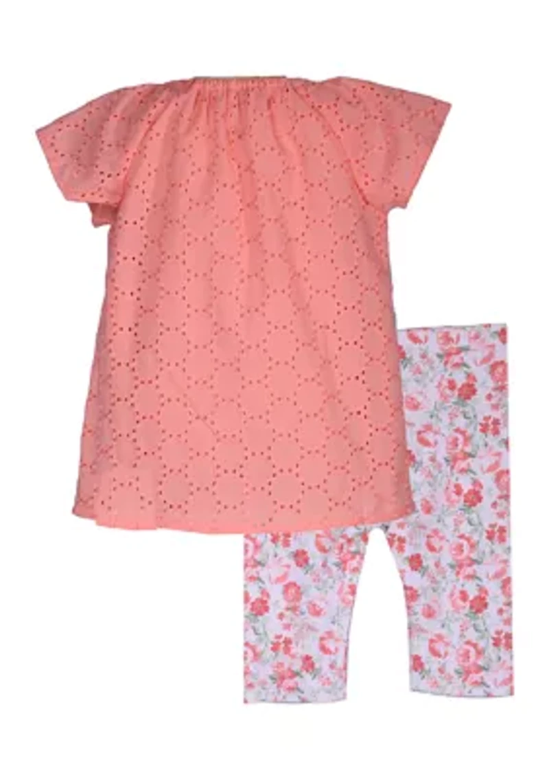Baby Girls Eyelet Top and Floral Printed Leggings Set