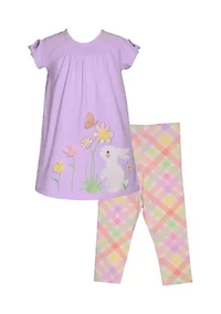 Baby Girls Bunny Appliqué Top and Printed Leggings Set