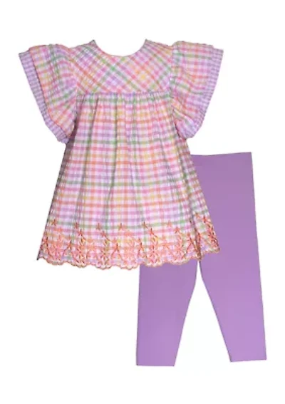 Baby Girls Ruffled Seersucker Top and Leggings Set