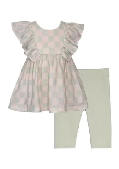 Baby Girls Woven Gauze Check Printed Top and Leggings Set
