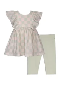 Baby Girls Woven Gauze Check Printed Top and Leggings Set