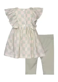 Baby Girls Woven Gauze Check Printed Top and Leggings Set
