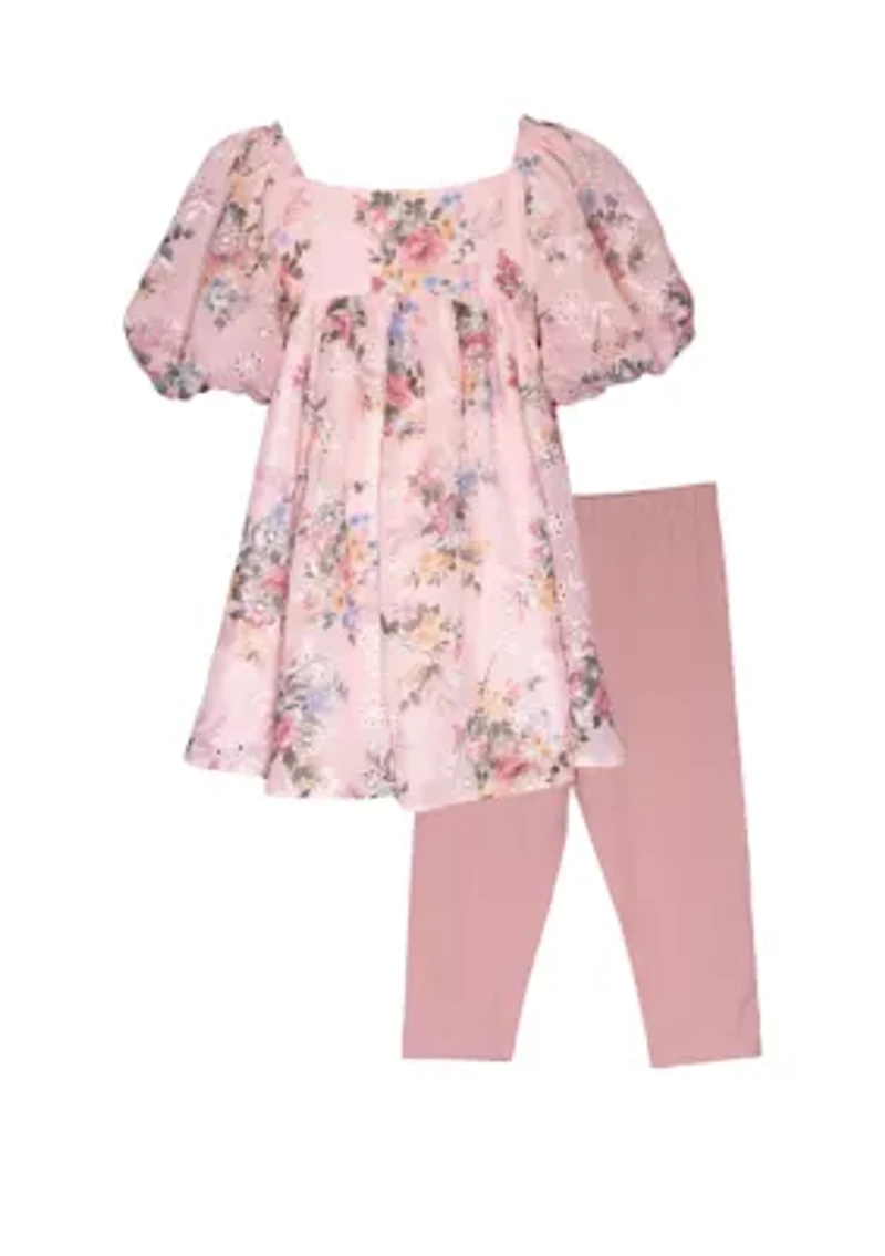 Baby Girls Printed Embroidered Top and Leggings Set