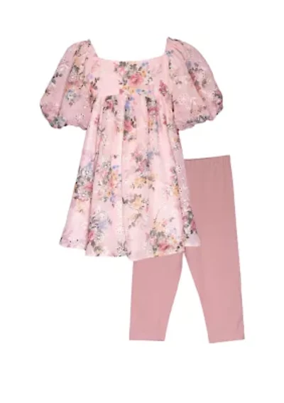 Baby Girls Printed Embroidered Top and Leggings Set