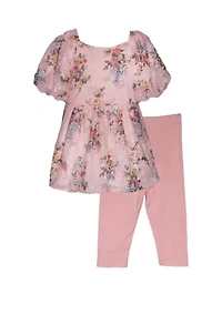 Baby Girls Printed Embroidered Top and Leggings Set