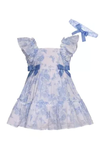 Baby Girls Toile Dress with Headband