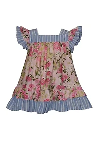 Baby Girls Mixed Print Ruffle Dress