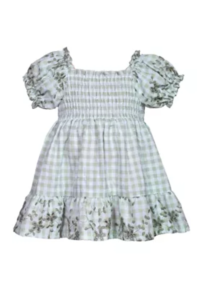 Toddler Girls Short Sleeve Smocked Embroidered Peasant Dress