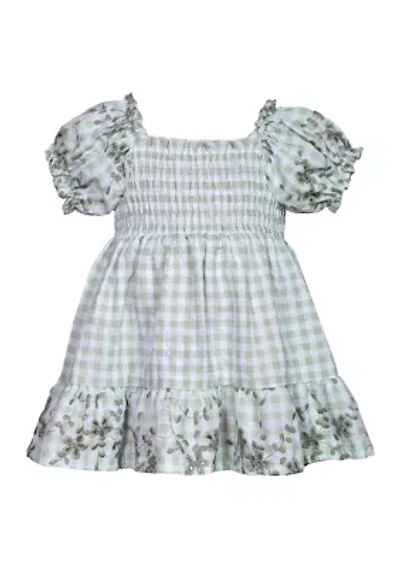 Toddler Girls Short Sleeve Smocked Embroidered Peasant Dress