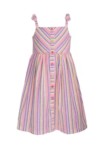 Toddler Girls Tie Shoulder Seersucker Dress