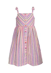 Toddler Girls Tie Shoulder Seersucker Dress