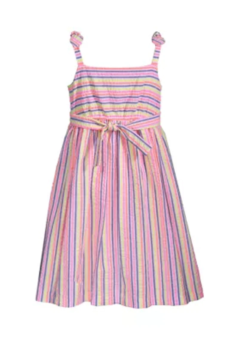 Toddler Girls Tie Shoulder Seersucker Dress
