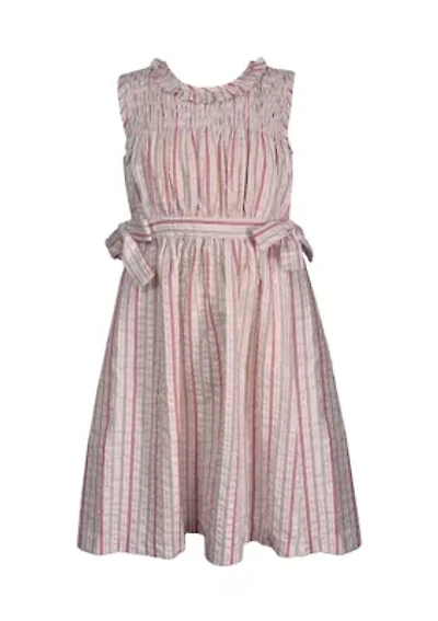 Toddler Girls Sleeveless Seersucker Stripe Smocked Dress