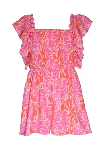 Toddler Girls Floral Romper with Flutter Sleeves