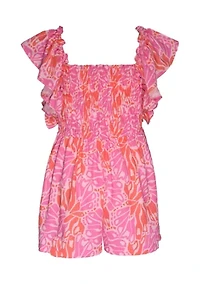 Toddler Girls Floral Romper with Flutter Sleeves