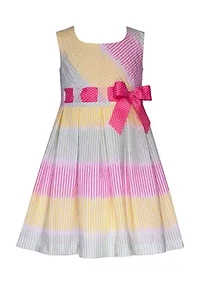 Toddler Girls Seersucker Dress with Pull Through Bow