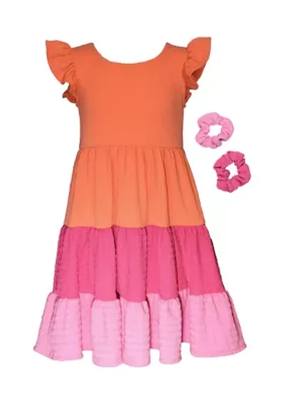 Toddler Girls Color Block Dress with Scrunchies