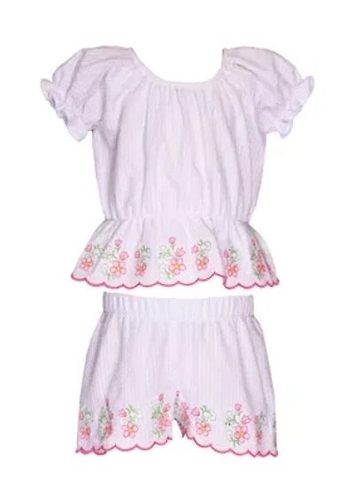 Toddler Girls Scallop Hem Set with Flower Appliqué