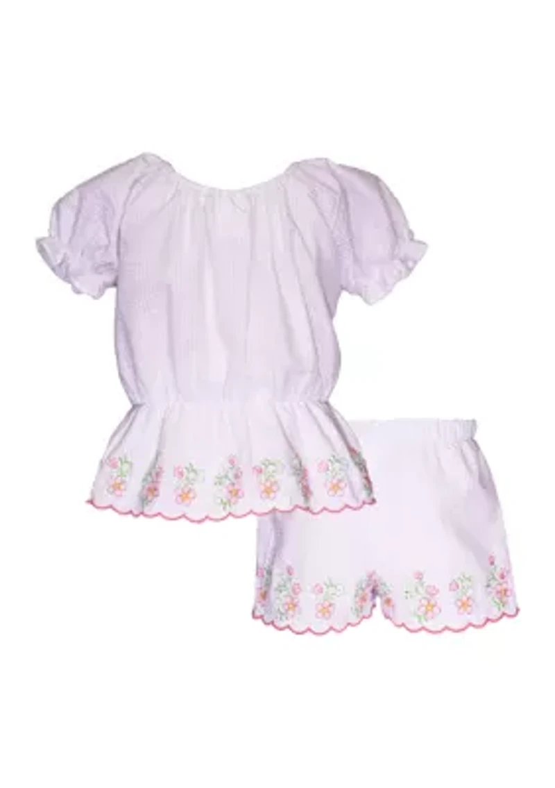 Toddler Girls Scallop Hem Set with Flower Appliqué