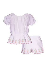 Toddler Girls Scallop Hem Set with Flower Appliqué