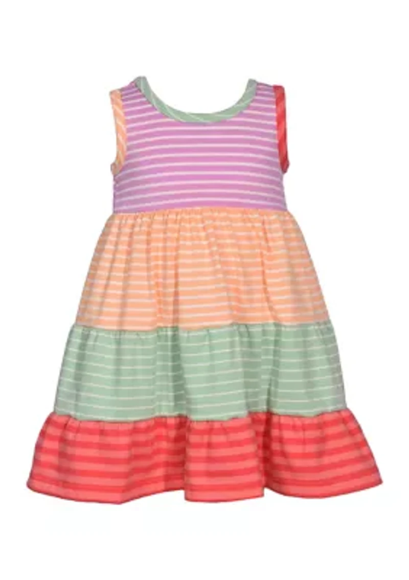 Toddler Girls Sleeveless Striped Color Block Tiered Dress