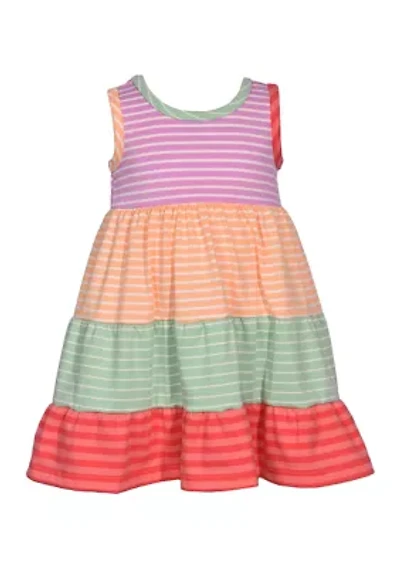 Toddler Girls Sleeveless Striped Color Block Tiered Dress