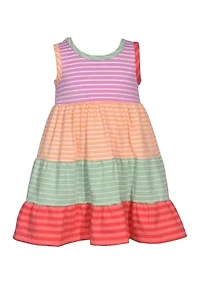 Toddler Girls Sleeveless Striped Color Block Tiered Dress