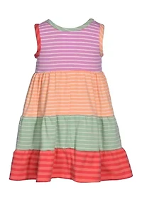 Toddler Girls Sleeveless Striped Color Block Tiered Dress