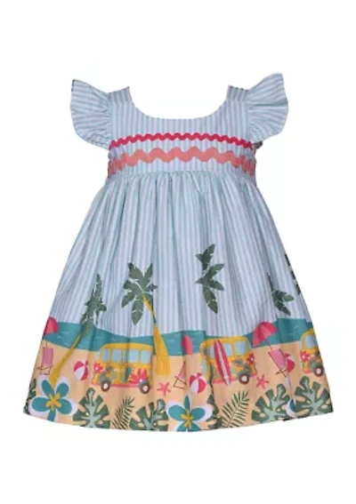 Women's Flutter Sleeve Beach Print Dress