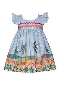 Women's Flutter Sleeve Beach Print Dress