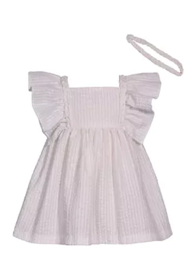 Toddler Girls Flutter Sleeve Seersucker Lurex Dress