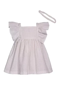 Toddler Girls Flutter Sleeve Seersucker Lurex Dress