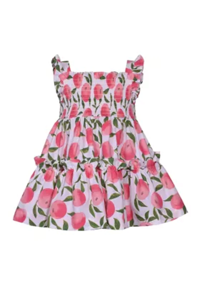 Toddler Girls Flutter Sleeve Smocked Peach Dress