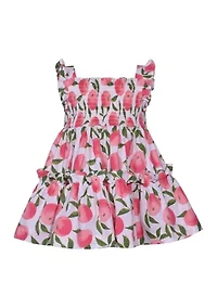 Toddler Girls Flutter Sleeve Smocked Peach Dress