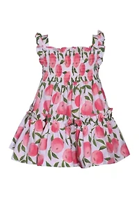 Toddler Girls Flutter Sleeve Smocked Peach Dress