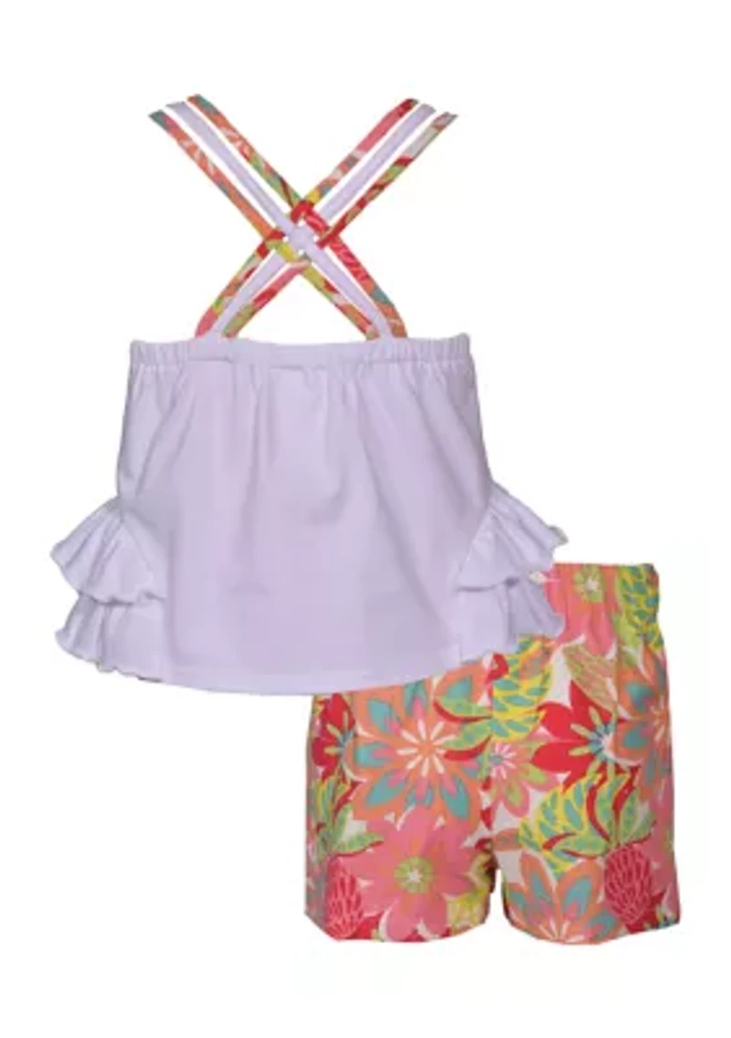 Toddler Girls Flamingo Appliqué Top and Printed Shorts Set