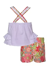 Toddler Girls Flamingo Appliqué Top and Printed Shorts Set