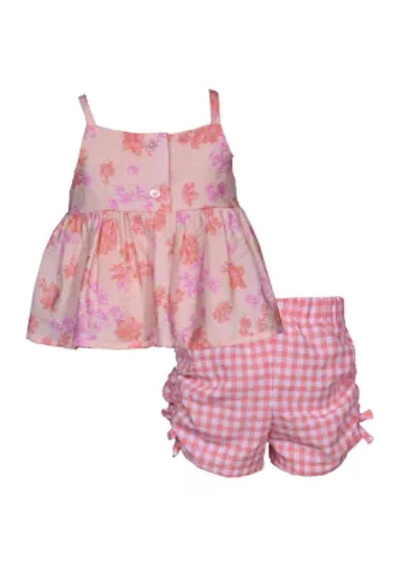 Toddler Girls Floral Printed Top and Cinched Shorts Set