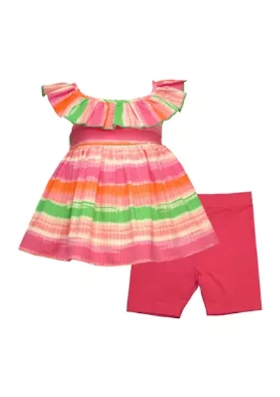 Toddler Girls Printed Top and Solid Shorts Set
