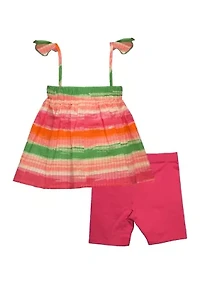 Toddler Girls Printed Top and Solid Shorts Set