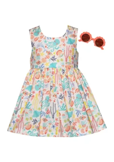 Toddler Girls Cross Back Sealife Print Dress