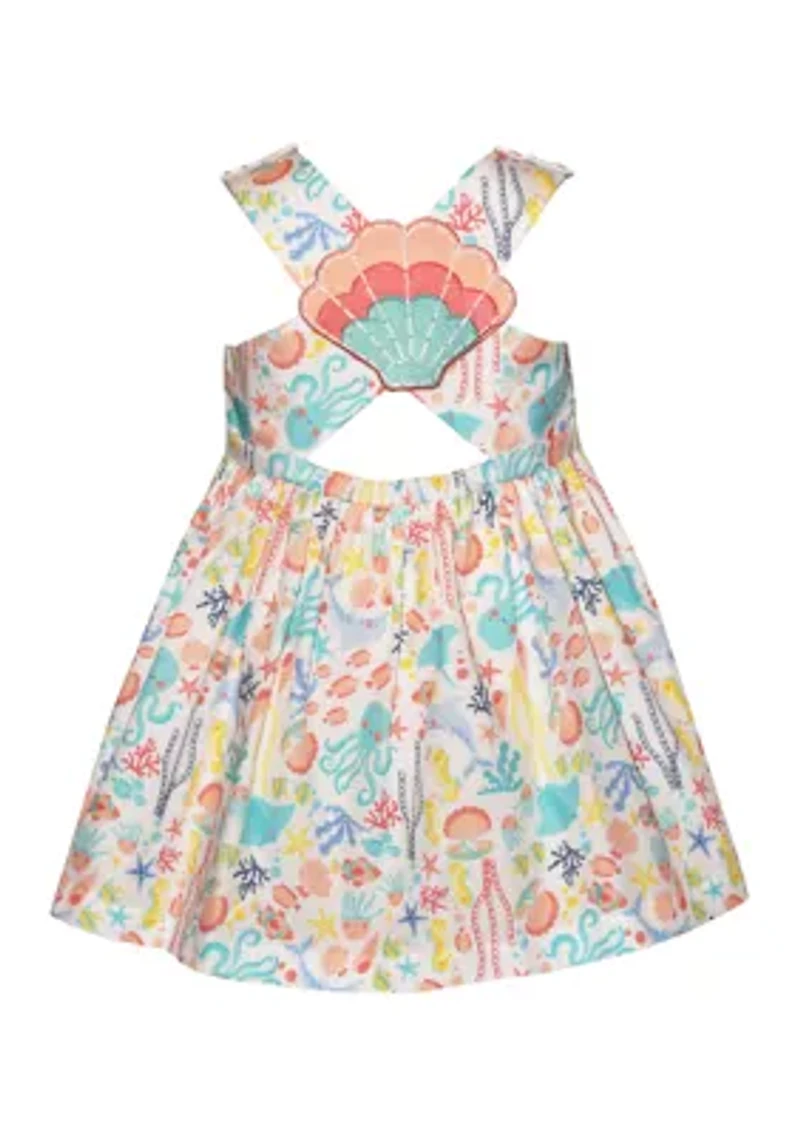 Toddler Girls Cross Back Sealife Print Dress