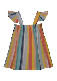 Toddler Girls Flutter Sleeve Striped Dress