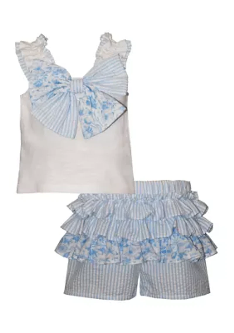 Toddler Girls Bow Seersucker Top and Shorts Set