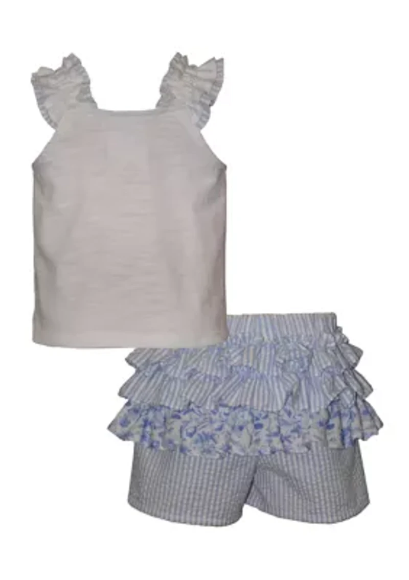 Toddler Girls Bow Seersucker Top and Shorts Set