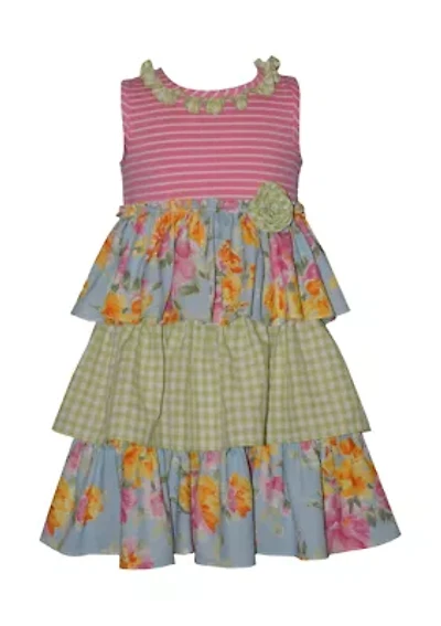 Toddler Girls Tiered Mixed Media Dress