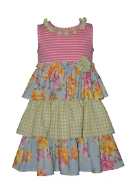 Toddler Girls Tiered Mixed Media Dress